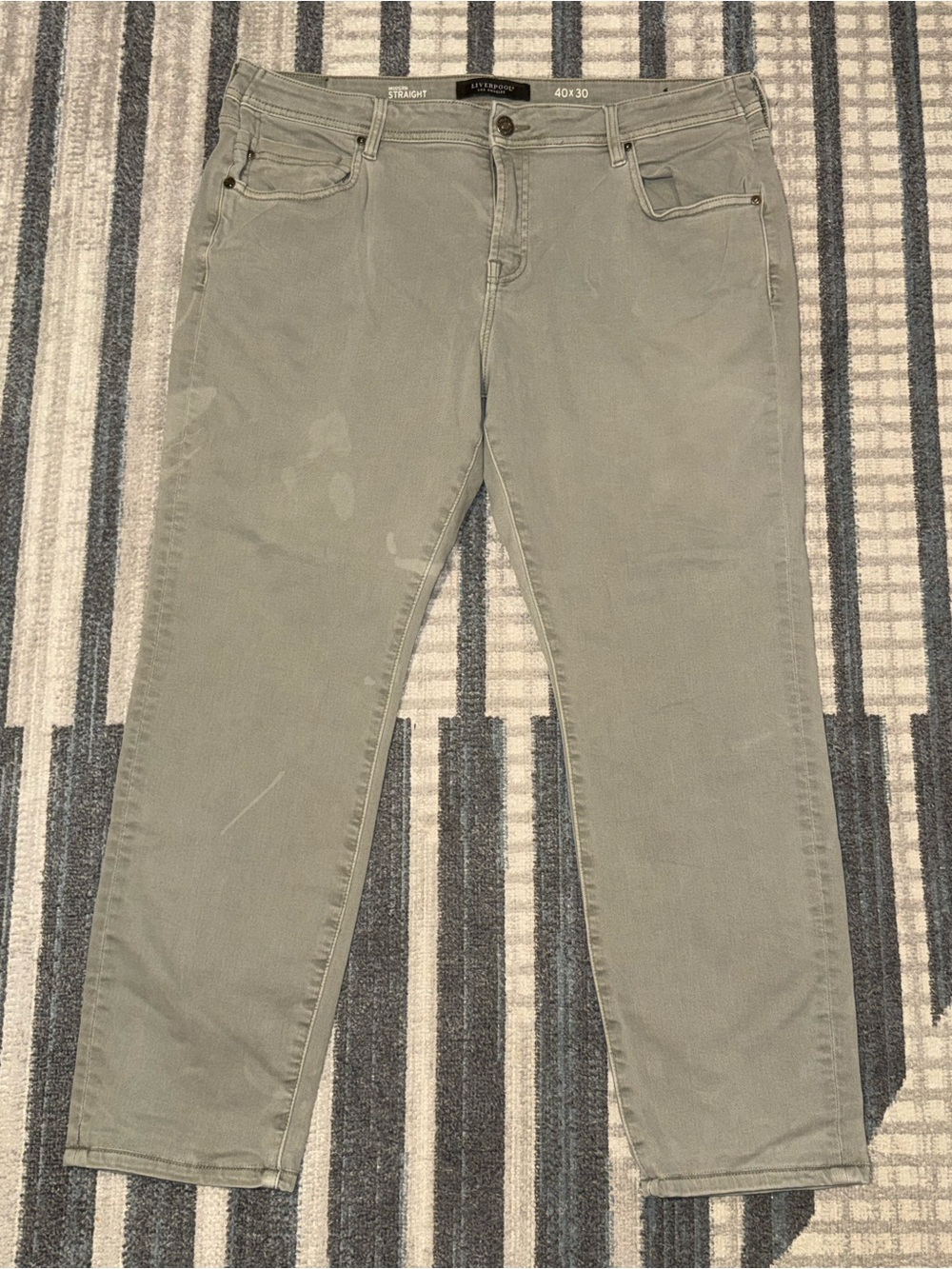 Liverpool Men's Modern Straight Fit Jeans Size 40x30 Light Grey Faded Pants